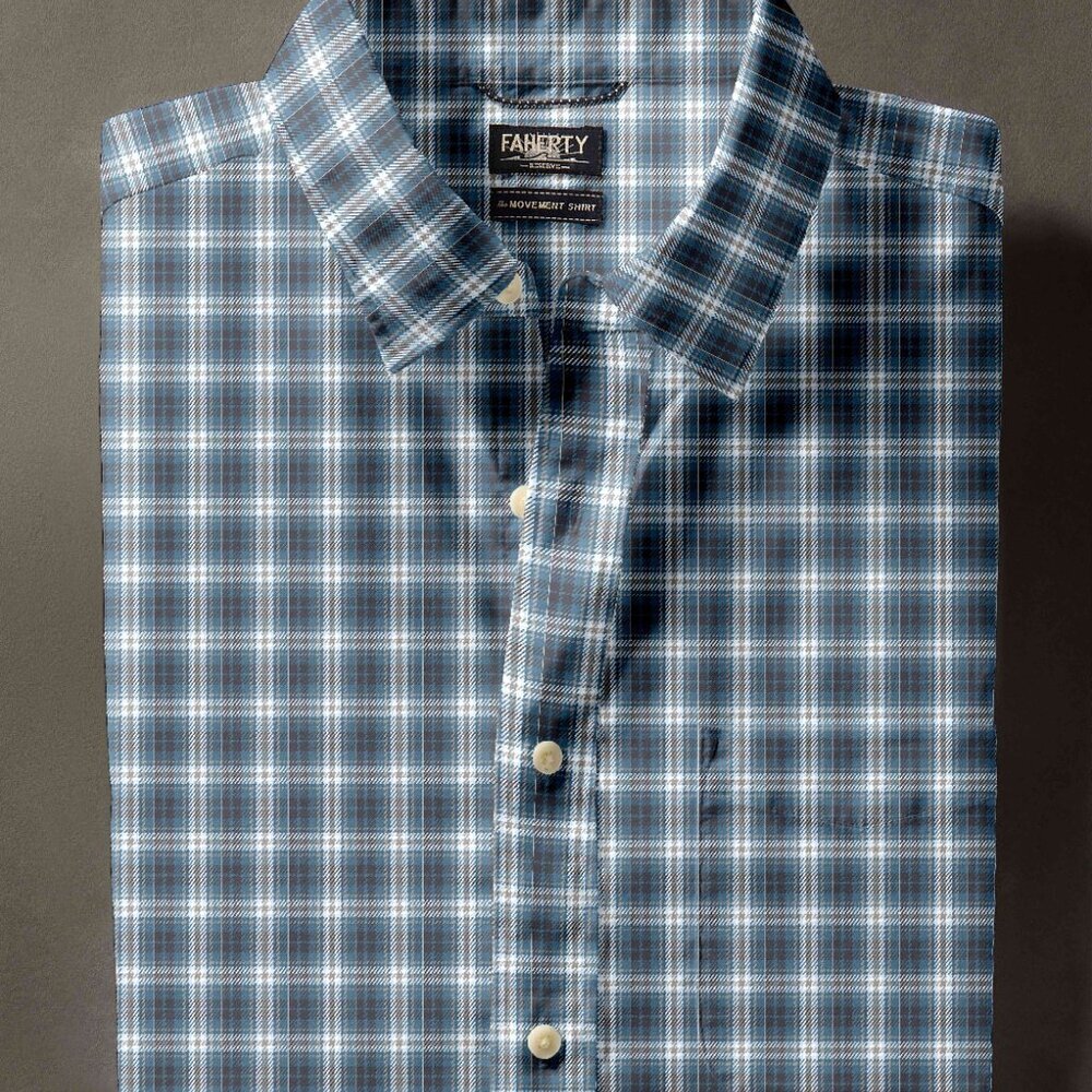 Faherty The Movement Shirt Classic Fit Blue Plaid Shirt (Azure Night Plaid)